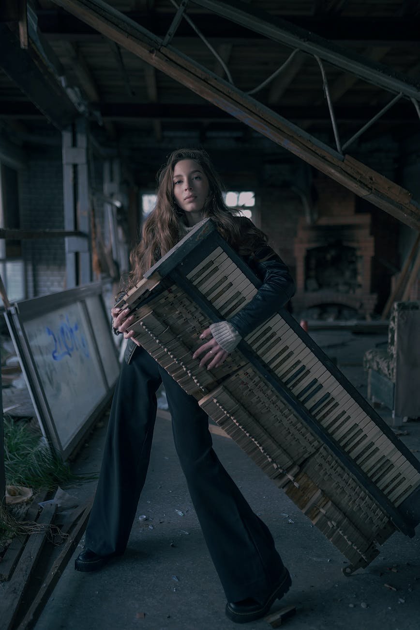 woman posing with music keyboard